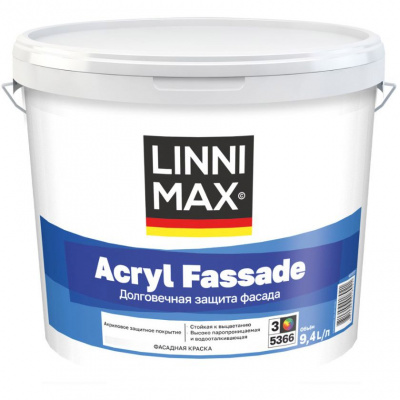 Краска водно-дисперсионная для наружных работ LINNIMAX Acryl Fassade / ЛИННИМАКС Акрил Фасад (База 1 (10 л))