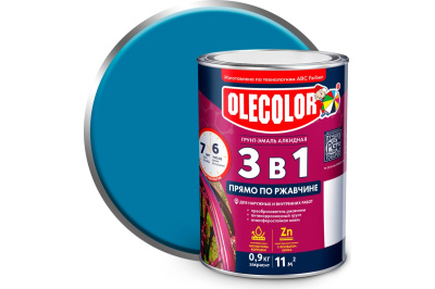 Грунт-эмаль по ржавчине OLECOLOR (голубой 0,9 кг (14 шт))